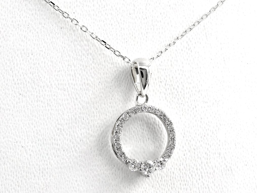 吊坠项链 - 14K包金 白金 - 0.23ct. tw. 钻石 (天然) #1.0