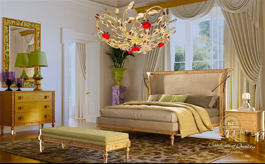 SLC Illumina - MG - Φωτιστικό οροφής - Plaf Rose, ιβουάρ, χρυσό, ασημένιο, 6L - Σφυρήλατος σίδηρος #1.0