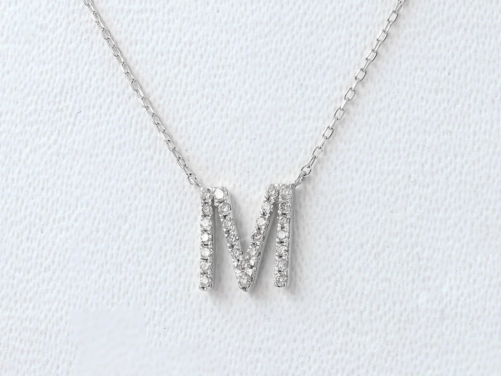 没有保留价 - 吊坠项链 - 14K包金 白金 -  0.11ct. tw. 钻石 (天然)  #2.1