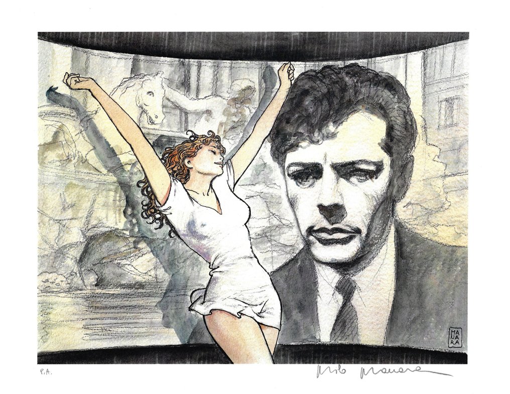 Manara, Milo - 2 Offset Print - Fellini - Mastroianni / Fred Astaire - 2006 #1.0