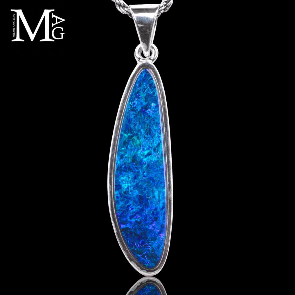 First Selection Opal Australian - Minele Lightning Ridge - Bijuterie de Argint Italiană Exclusivă - Înălțime: 49 mm - Lățime: 11.5 mm- 7 g #1.0
