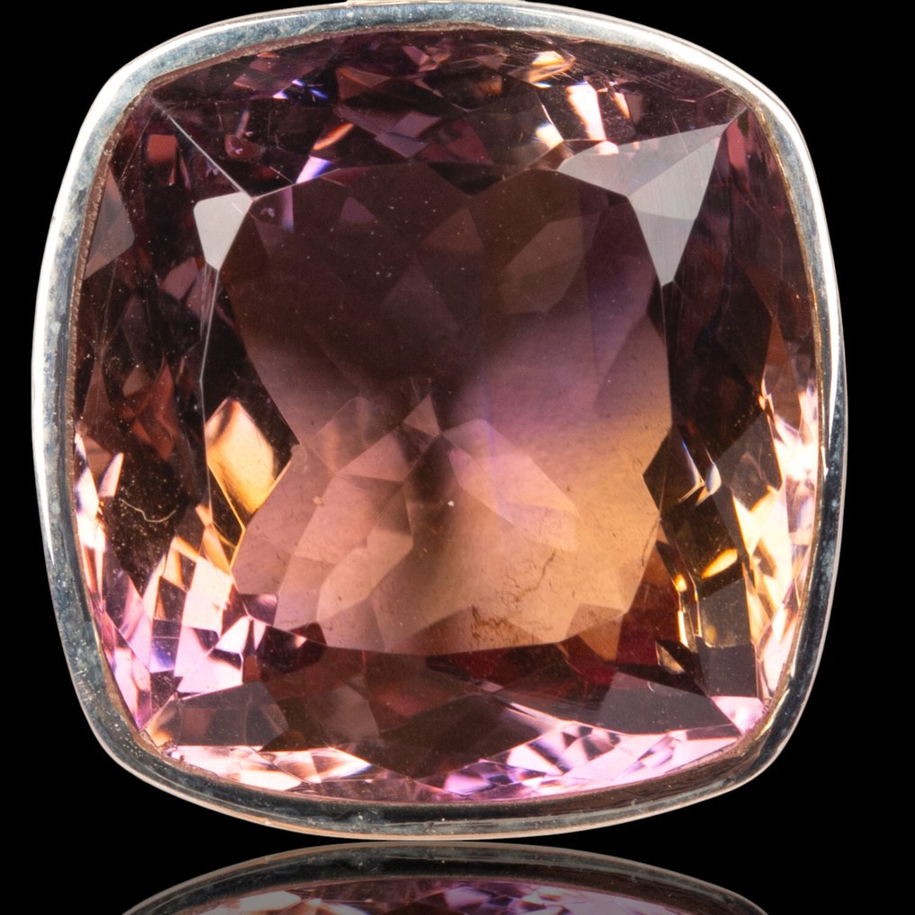 真正珍贵的矿物 - 带垫形切割紫黄晶的纯银吊坠 - 意大利银饰 - 高度: 33.4 mm - 宽度: 20 mm- 14 g #1.0