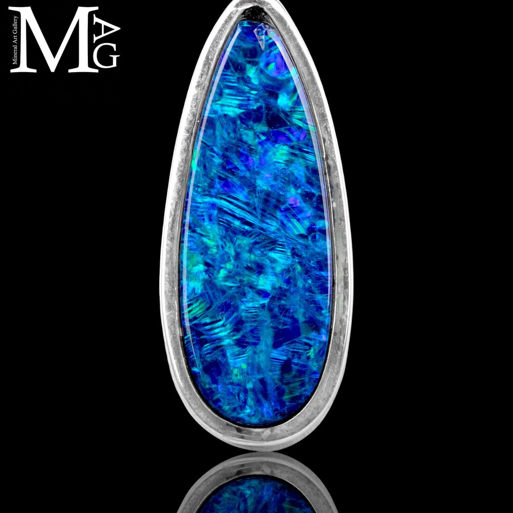 精彩的澳大利亚欧泊 - 纯银吊坠，配以泪滴切割欧泊 - 意大利认证珠宝 - 高度: 32 mm - 宽度: 11 mm- 3 g #2.1