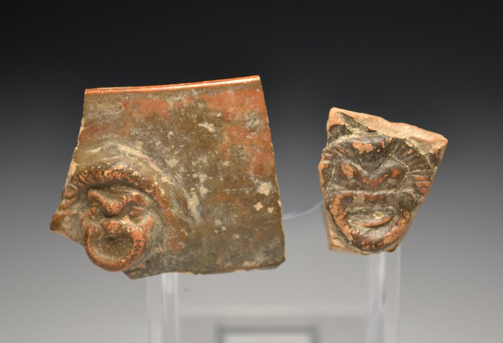 Ancient Roman, Empire Ceramic Lot of 2 Theater Mask Fragments (No reserve price) #1.0