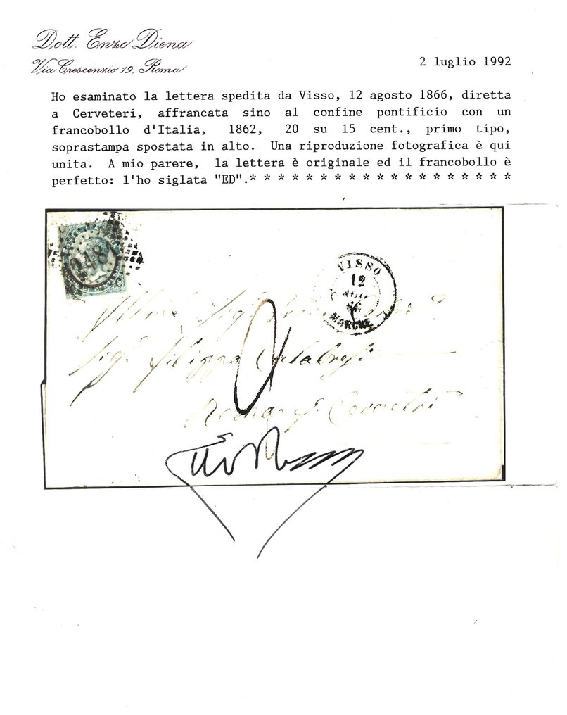 Ιταλία Βασίλειο 1866 - Επιστολή με ποικιλομορφία του «ferro di cavallo». - Sassone 23d #1.0