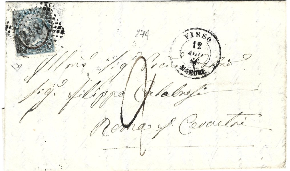 Ιταλία Βασίλειο 1866 - Επιστολή με ποικιλομορφία του «ferro di cavallo». - Sassone 23d #1.0