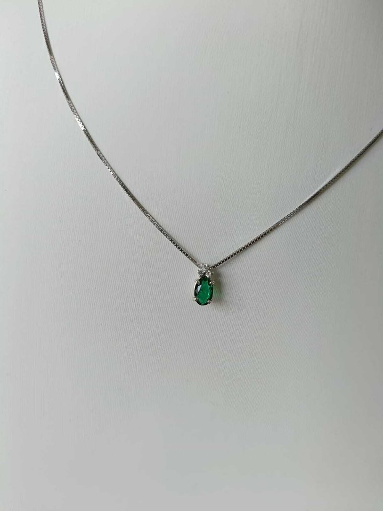 没有保留价 - 项链 银 祖母绿 - 钻石 #1.0