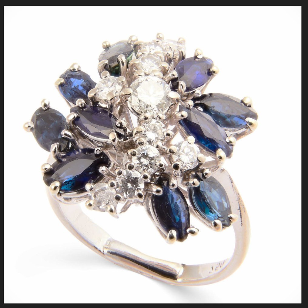 Βραδινό δαχτυλίδι - 18 καράτια Λευκός χρυσός - 3.33ct. tw. Διαμάντι (Φυσικό) - Ζαφείρι - 3.325ct Unique RS 56 18K #2.1