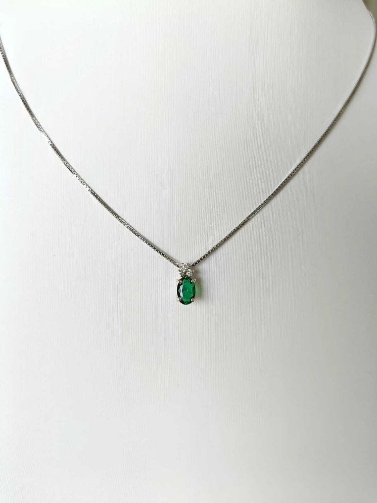 没有保留价 - 项链 银 祖母绿 - 钻石 #3.2