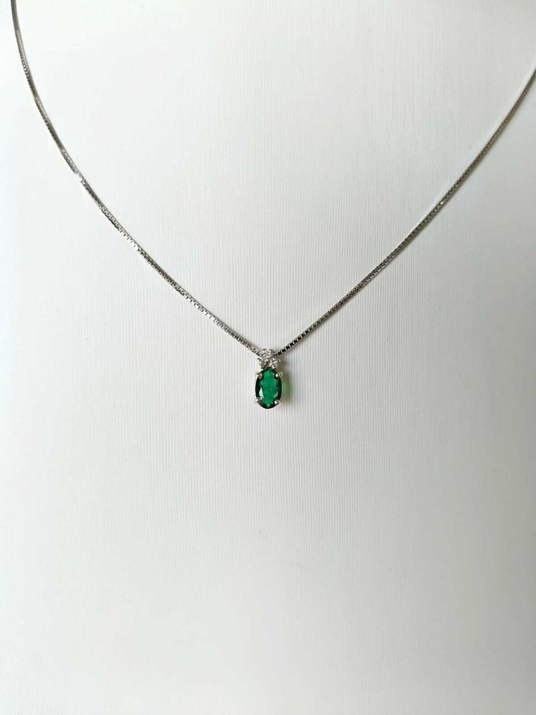 没有保留价 - 项链 银 祖母绿 - 钻石 #4.3