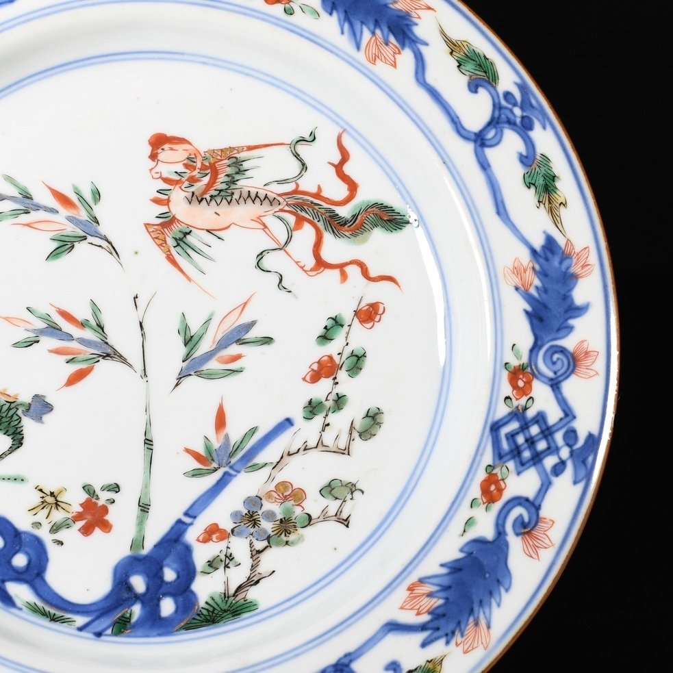 Plate - Assiette à décor d'un Qilin et d'un Fenghuang - Porcelain #2.1