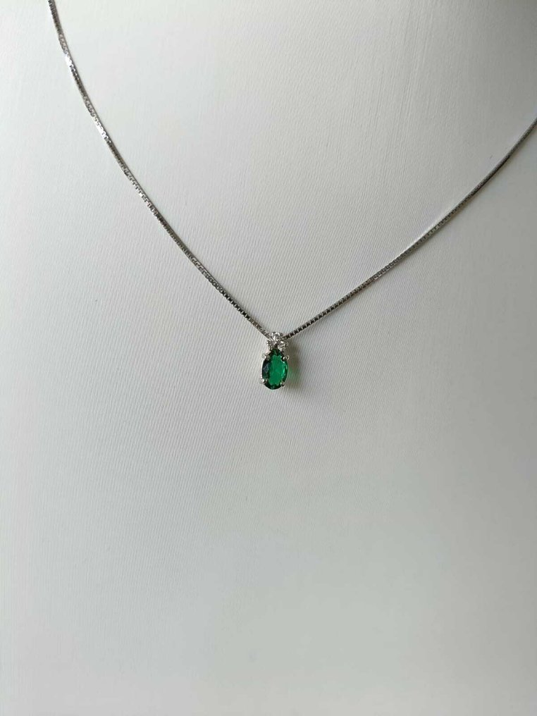 没有保留价 - 项链 银 祖母绿 - 钻石 #1.0