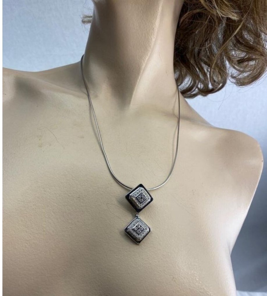 吊墜頸鏈 - 18 克拉 白金 - 2.28ct. tw. 鉆石 (天然) - 獨特的工作科利爾 51 厘米 #1.0