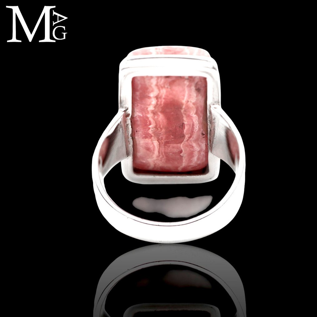 Ροδοκρόσιτη, ο λίθος της αγάπης και της συμπόνιας. Ασημένιο δαχτυλίδι με φυσική ροδοκρυστίτη – Αργεντινή - Ύψος: 25 mm - Πλάτος: 23 mm- 9 g #3.2