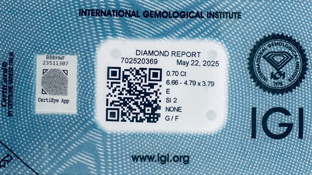 1 pcs 钻石  (天然)  - 0.70 ct - 梨形 - E - SI2 微内含二级 - 国际宝石研究院（IGI） - （自然） #3.2