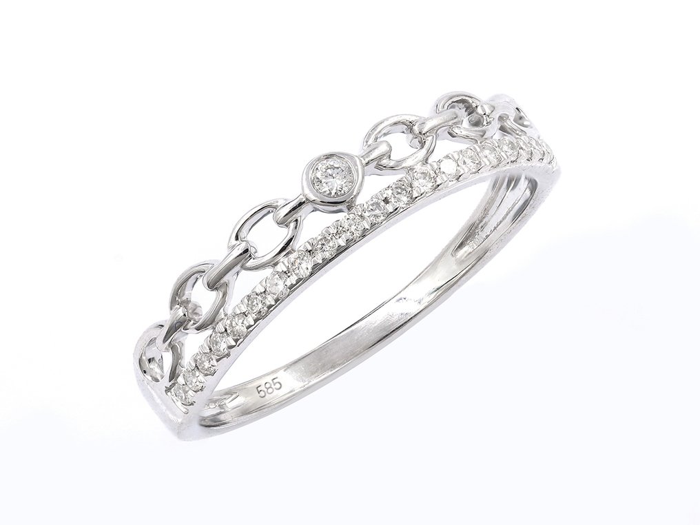 Δαχτυλίδι - 14 καράτια Λευκός χρυσός -  0.13ct. tw. Διαμάντι (Φυσικό)  #1.0