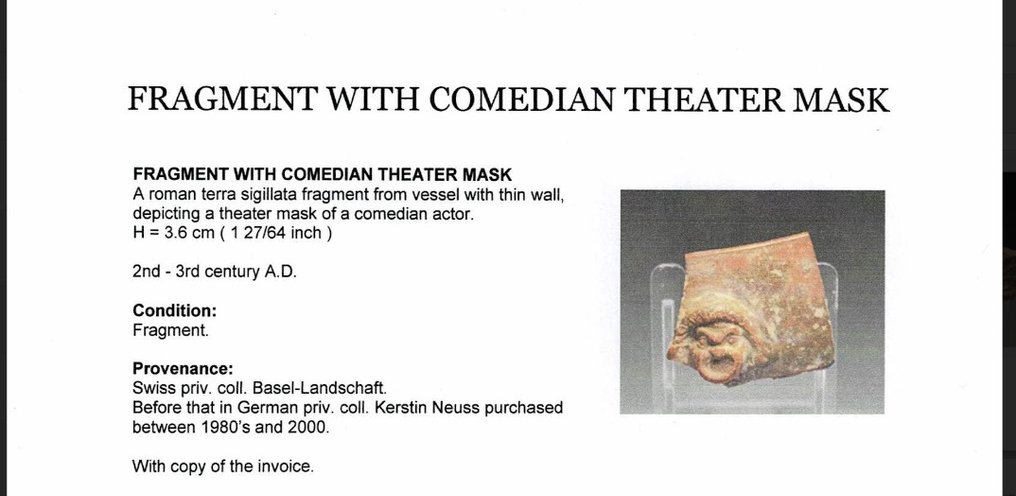 Ancient Roman, Empire Ceramic Lot of 2 Theater Mask Fragments (No reserve price) #3.2