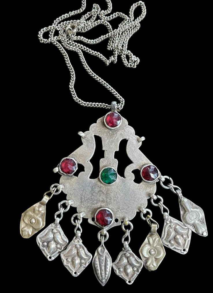 Pendente amuleto in argento raro del Nord Africa – Tunisia o Marocco – circa 1920–1950 - Amuleto #1.0