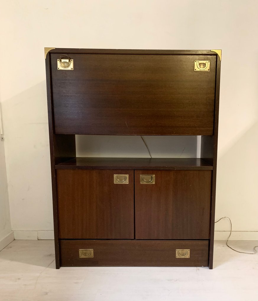 柜橱 - 内置灯的秘书柜 - 木, 黄铜, 金属 #1.0