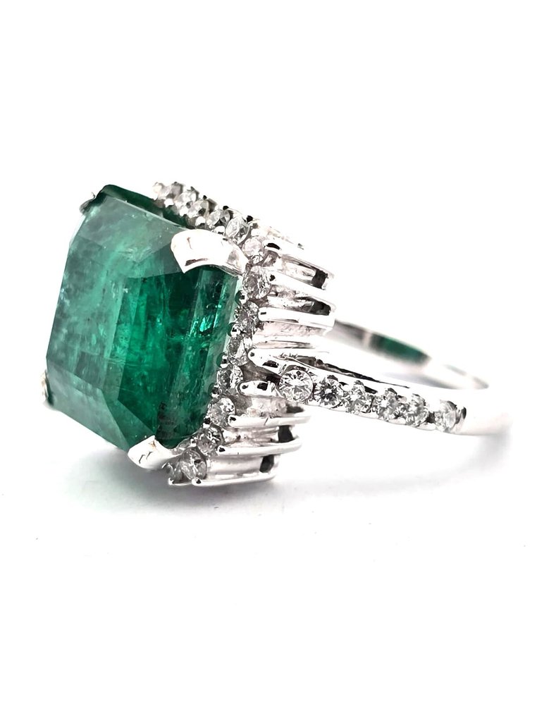 Gyűrű - 18 kt. Fehér arany -  10.15ct. tw. Smaragd - Gyémánt #2.1