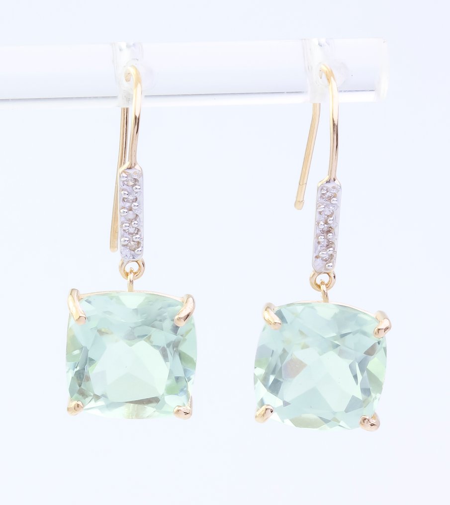 Sans Prix de Réserve - Boucles d'oreilles - 14 carats Or jaune Quartz - Diamant #1.0