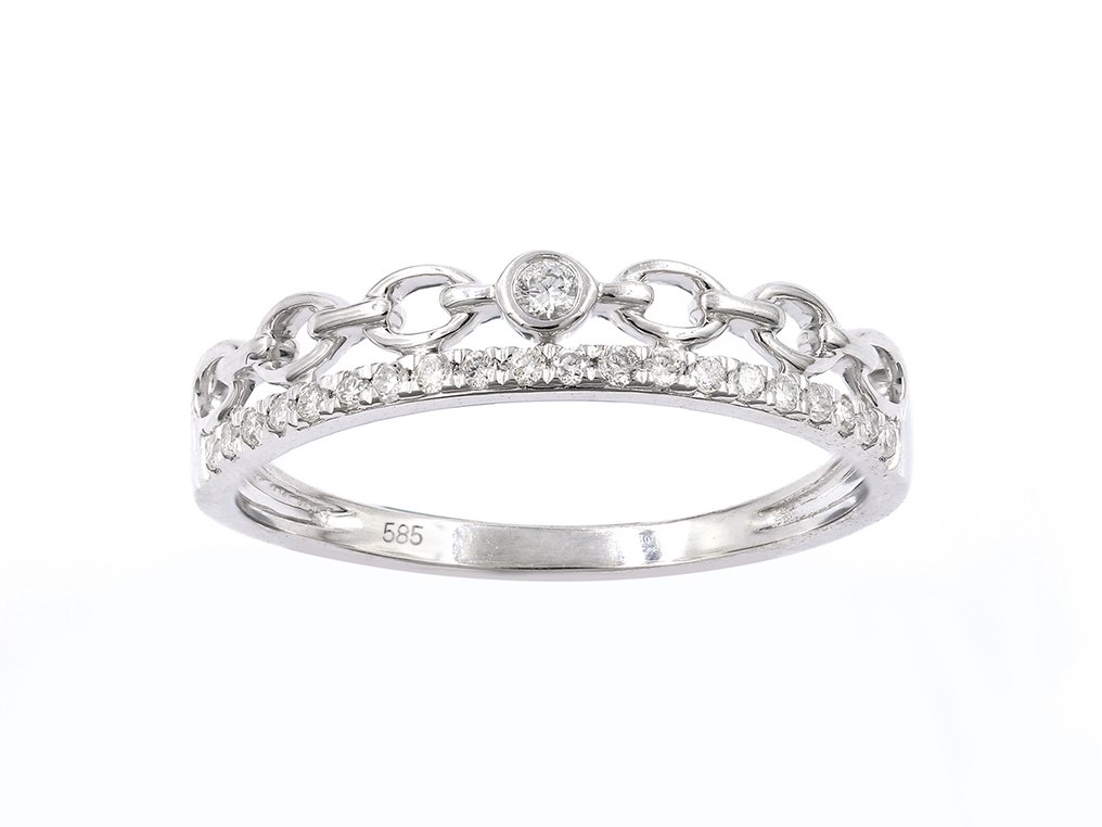 Δαχτυλίδι - 14 καράτια Λευκός χρυσός -  0.13ct. tw. Διαμάντι (Φυσικό)  #1.0