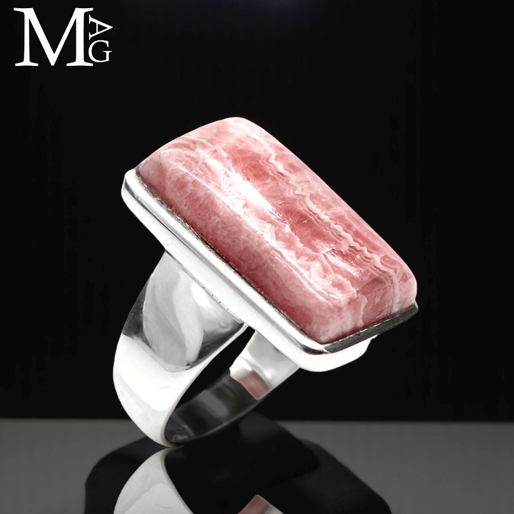 Ροδοκρόσιτη, ο λίθος της αγάπης και της συμπόνιας. Ασημένιο δαχτυλίδι με φυσική ροδοκρυστίτη – Αργεντινή - Ύψος: 25 mm - Πλάτος: 23 mm- 9 g #1.0
