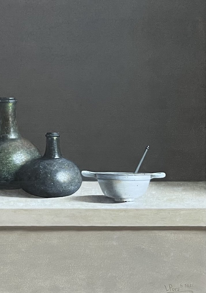 Leo Pors (1952) - Wine Bottles, Pottery and White Onions #2.1