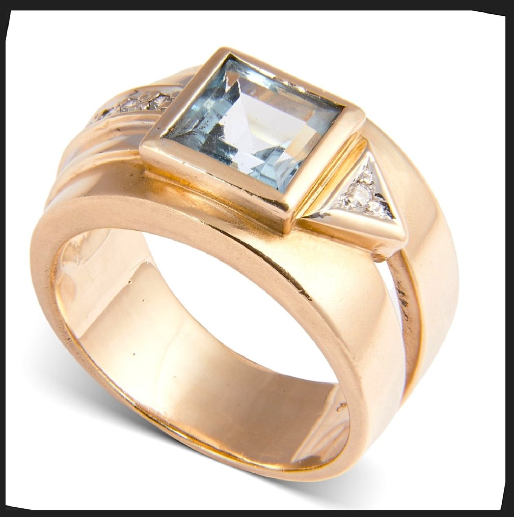 Δαχτυλίδι - 14 καράτια Κίτρινο χρυσό, Λευκός χρυσός, διχρωμία - 1.75ct. tw. Ακουαμαρίνης - Διαμάντι - Μοναδικό δαχτυλίδι εργασίας με διαμάντια #2.1