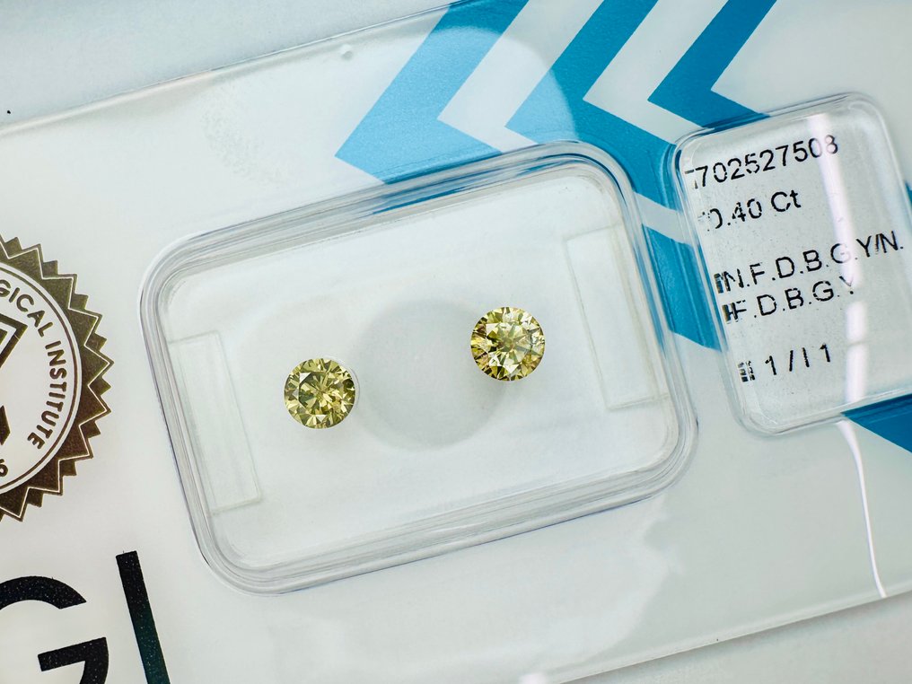 2 pcs Diamante  (Colorato naturale)  - 0.40 ct - Rotondo - Fancy deep Marrone, Verdastro, Giallo - I1 - International Gemological Institute (IGI) - Coppia abbinata mozzafiato #3.2