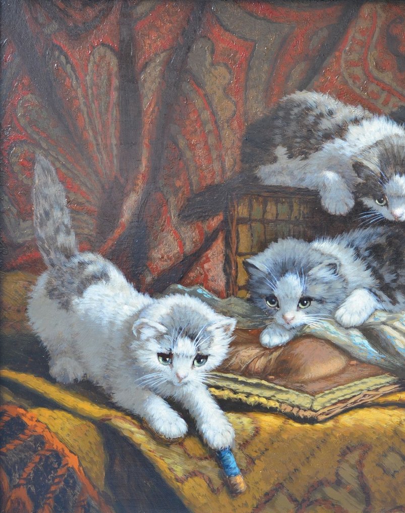 Cornelis Raaphorst (1875-1954) - Vijf spelende jonge katjes op een tafel #3.2