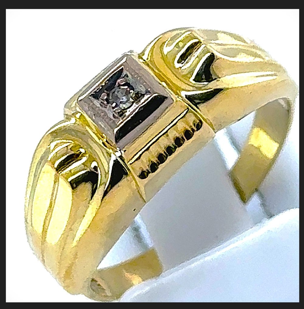 Ring - 14 karaat Geel goud, Witgoud, Bicolor geel-wit goud - 0.02ct. tw. Diamant (Natuurlijk) - 14K Solitaire Ring RS 52 #3.2