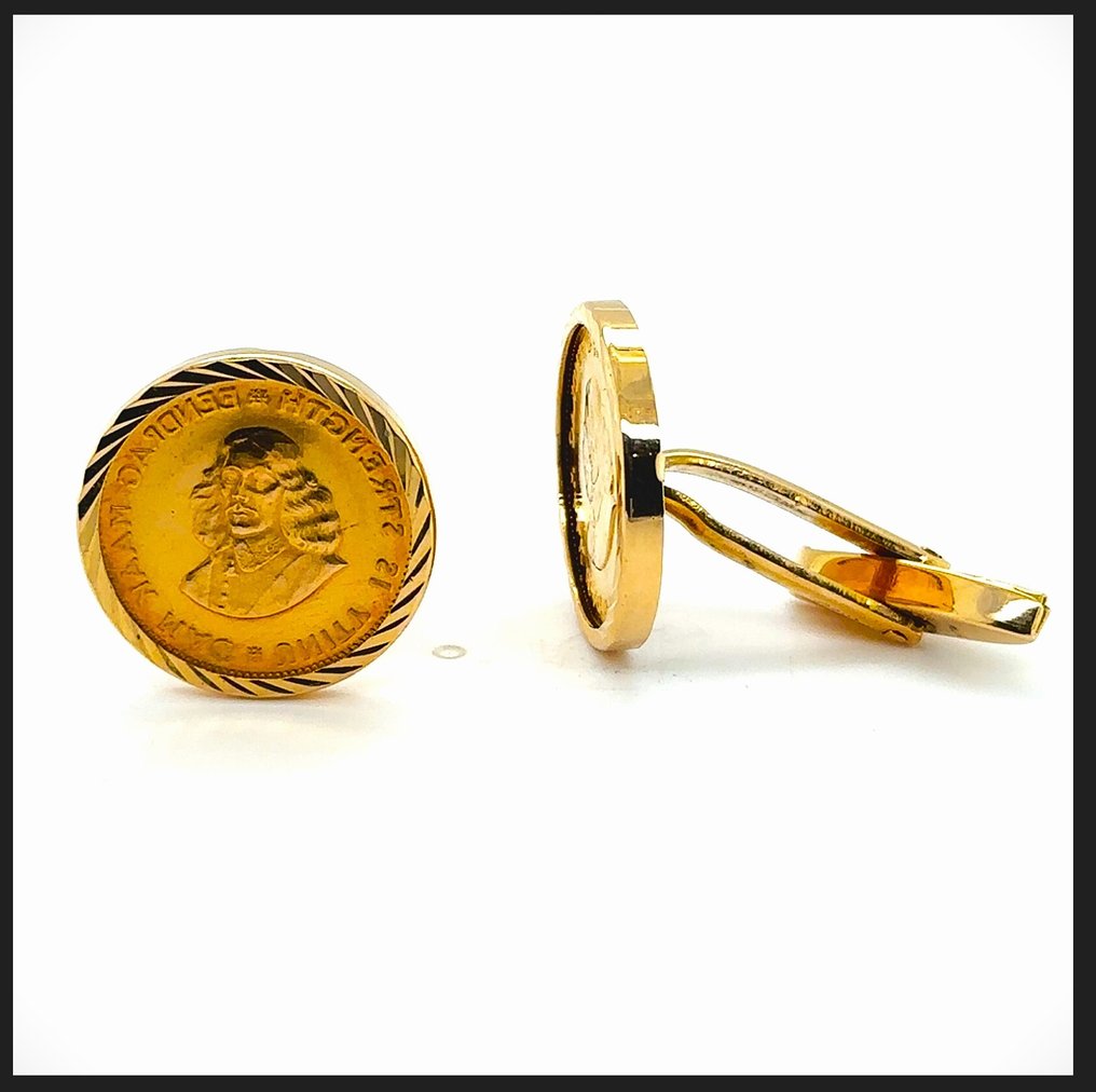 Cufflinks - 18 kt. Yellow gold, Bicolor - 18K Cufflink 22K Coin Man #3.2