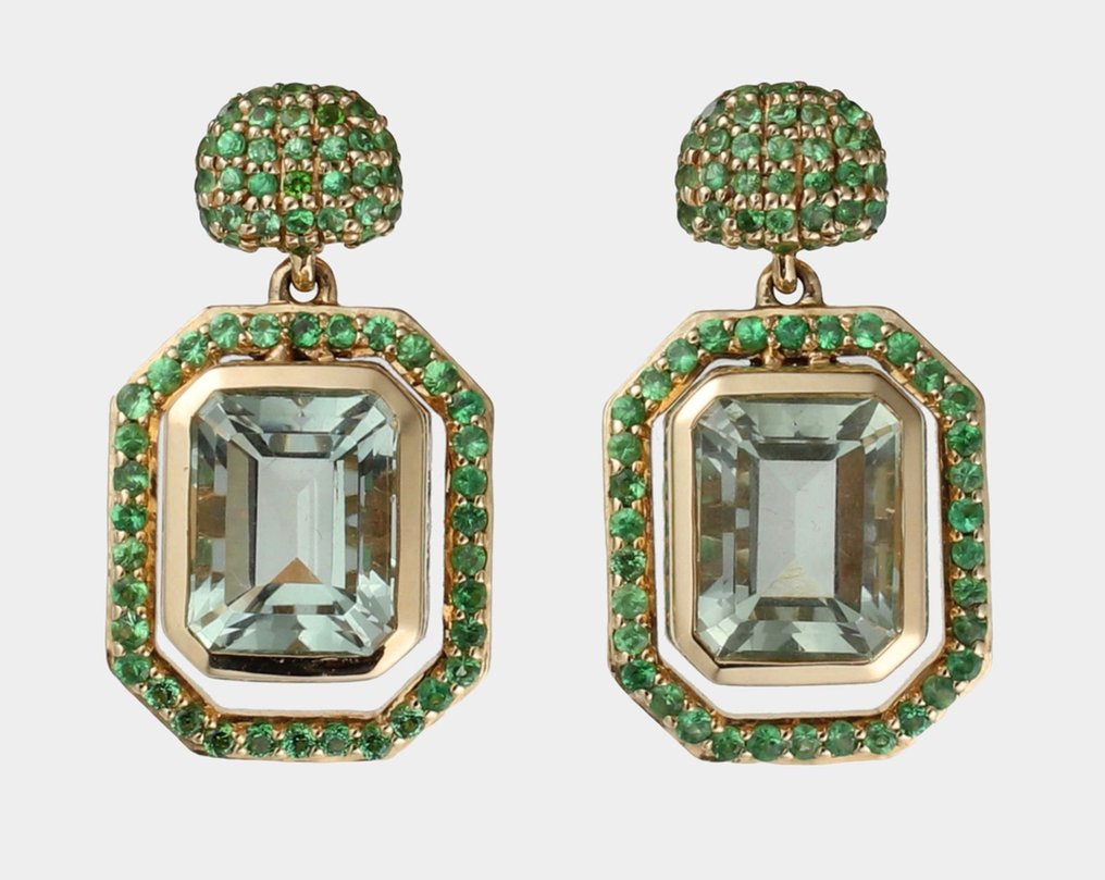 Øreringe - 14 karat Gulguld Tsavorit #1.0