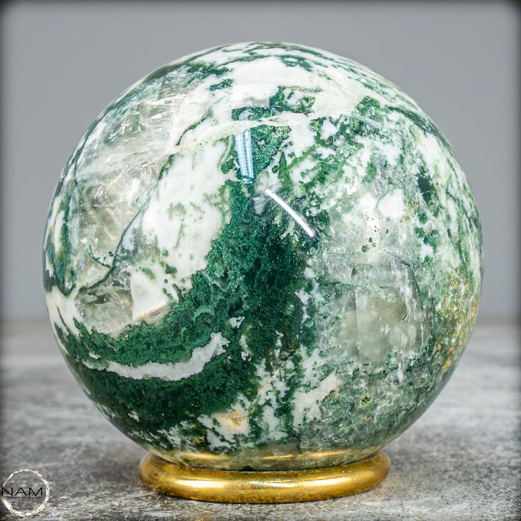 稀有天然艺术苔藓 - 玛瑙配方解石 - 水晶 Sphere,巴西- 537.59 g #1.0