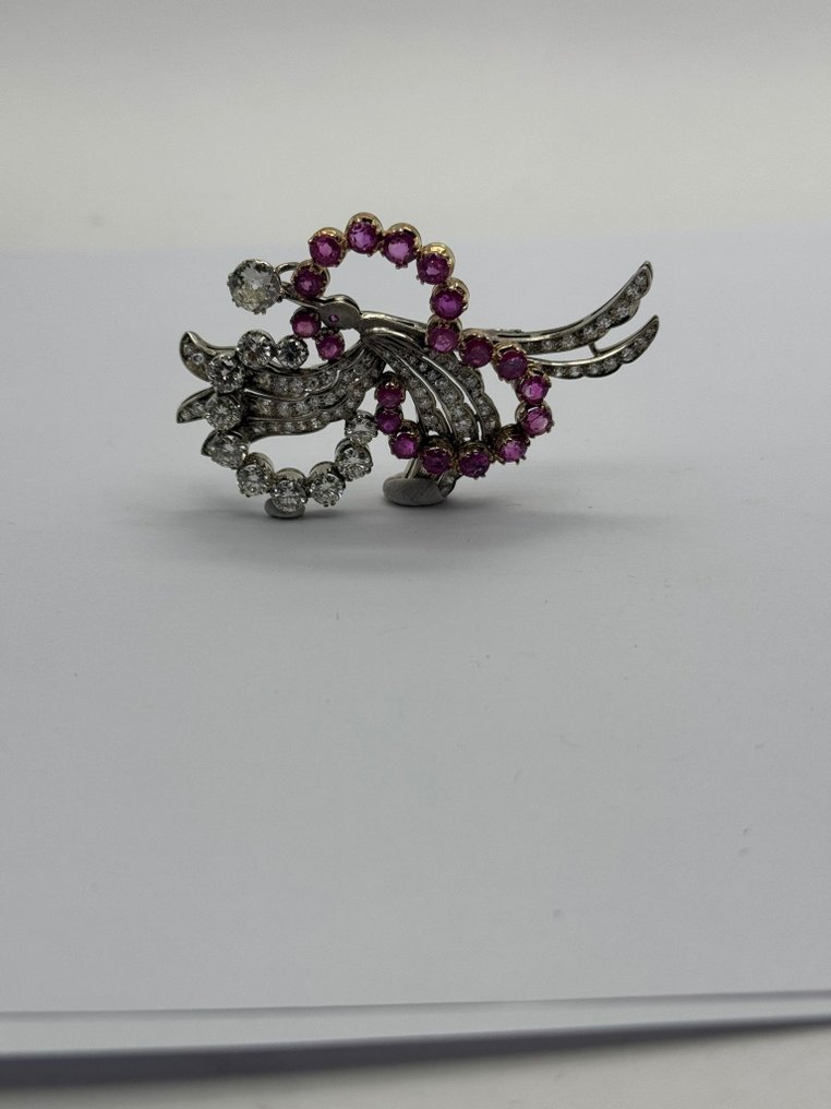 胸針 - 18 克拉 黃金, 白金 - 复古40年代 #4.3