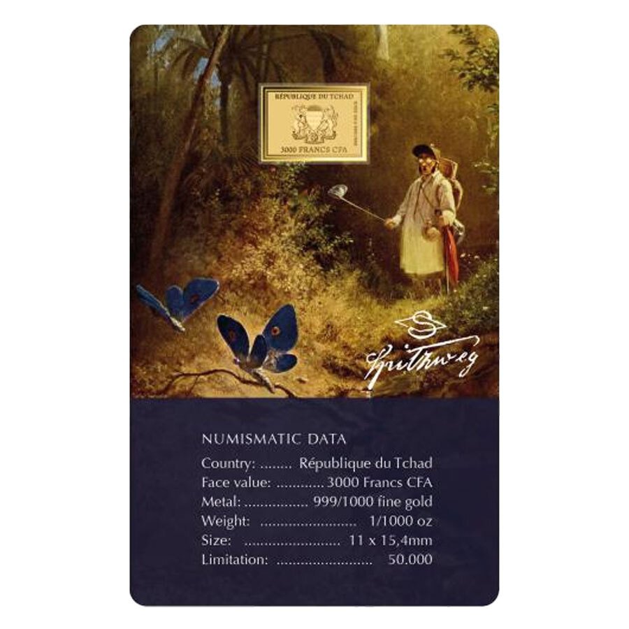 Chad. 3000 Francs CFA 1/1000 Oz, Carl Spitzweg Paintings – Butterfly Hunter (No Reserve Price) #1.0