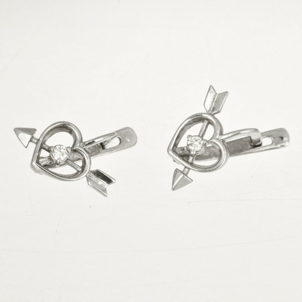 耳環 - 14 克拉 白金 鉆石 (天然)  #1.0