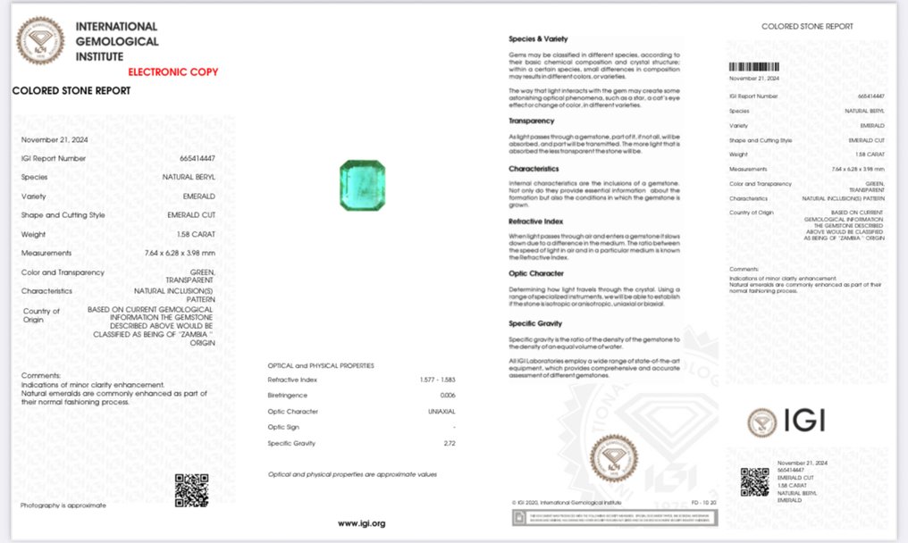 1 pcs 绿色 祖母绿 - 1.58 ct - 国际宝石研究院(IGI) - 无底价 #4.3
