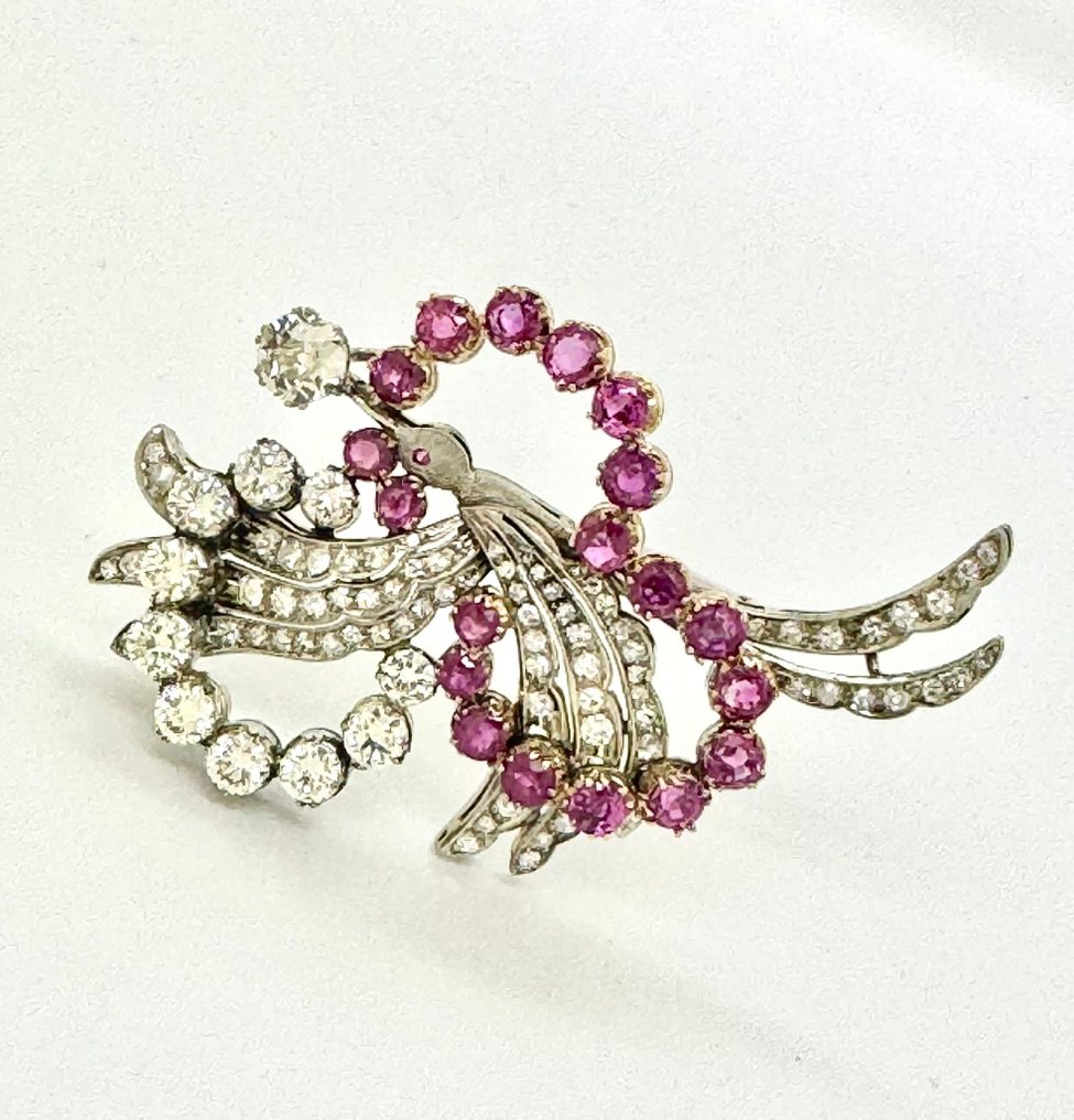 胸針 - 18 克拉 黃金, 白金 - 复古40年代 #2.1