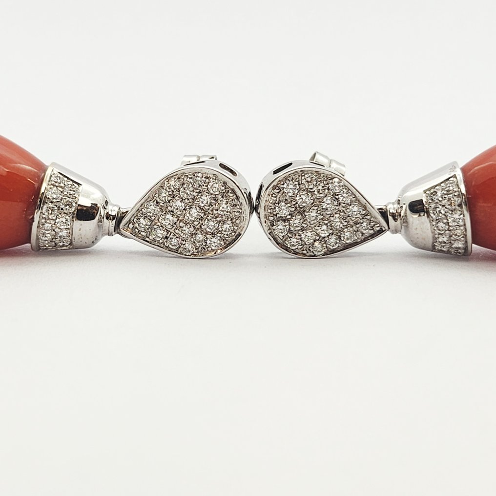 耳环 - 18K包金 黄金 -  15.00ct. tw. 珊瑚 - 钻石 #4.3