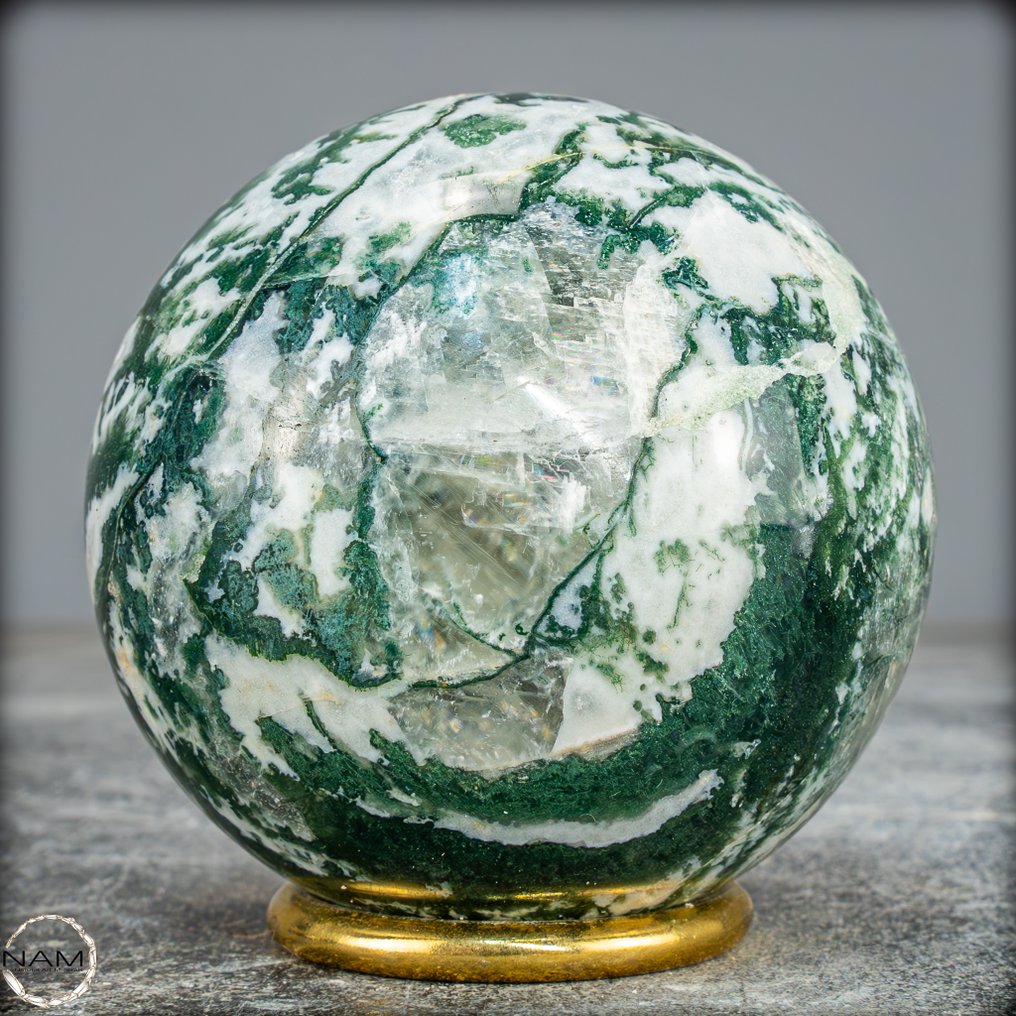 稀有天然艺术苔藓 - 玛瑙配方解石 - 水晶 Sphere,巴西- 537.59 g #1.0