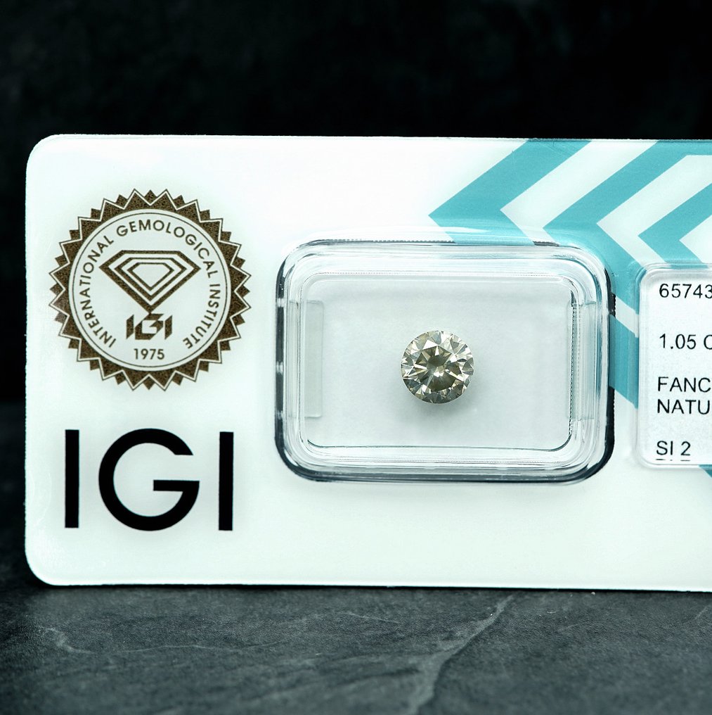 1 pcs 钻石  (天然色彩的)  - 1.05 ct - 圆形 - Fancy light 稍帶灰色的 黄色 - SI2 微内含二级 - 国际宝石研究院（IGI） #4.3
