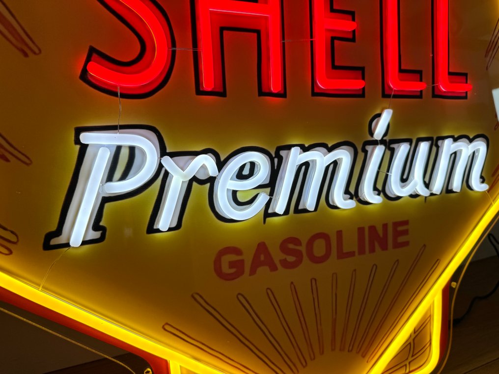 Sign - Shell - NO RESERVE Premium Gasoline Neon Illuminated Lighted Sign Lightbox NO RESERVE #4.3