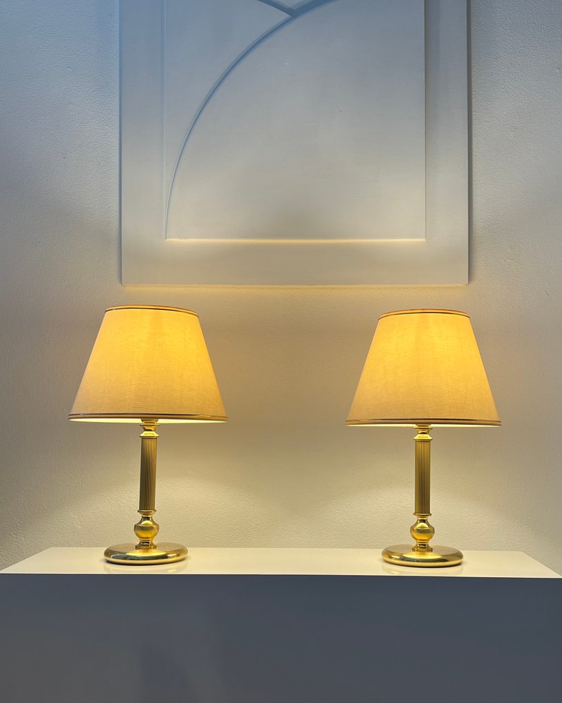 Herda Verlichting - Table lamp (2) - Beautiful high-end Boho Chic brass gold-colored table lamps - H 48 cm - Brass, Metal, Silk, Steel #1.1