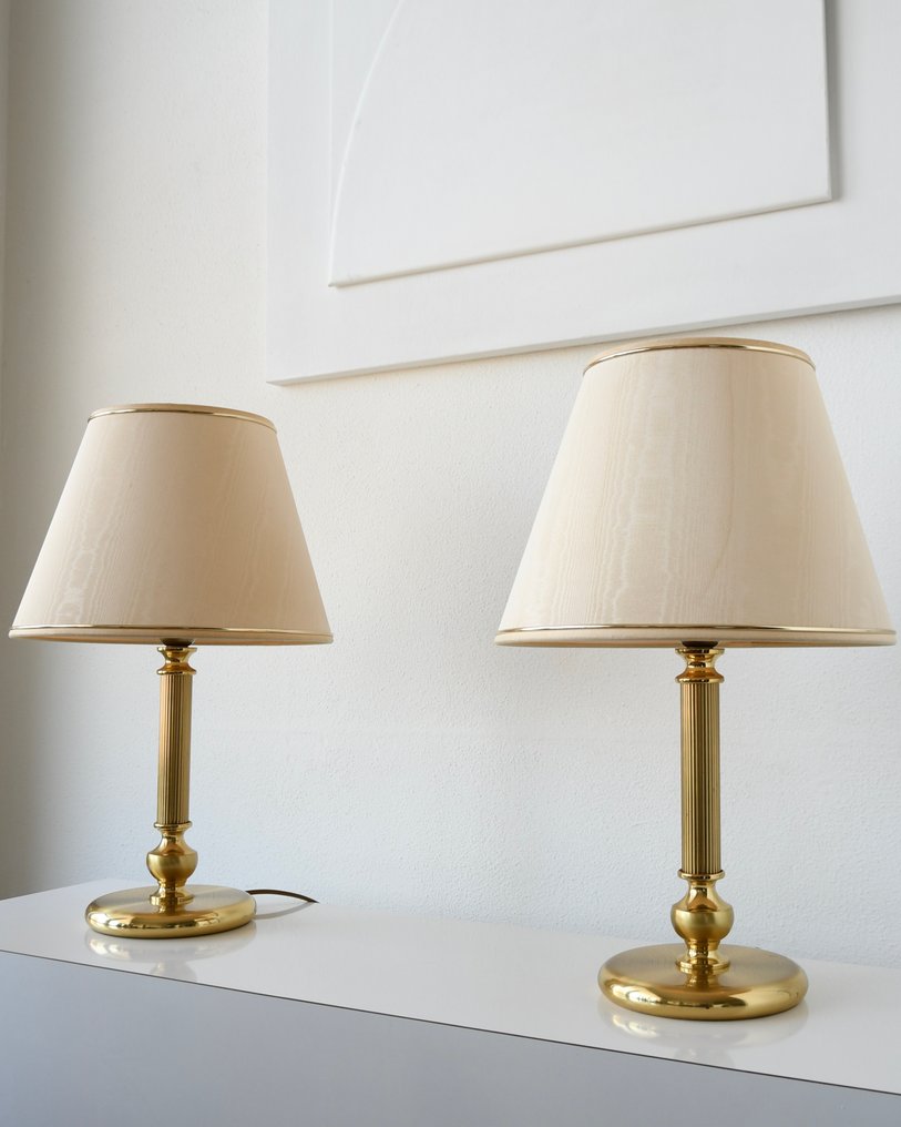 Herda Verlichting - Table lamp (2) - Beautiful high-end Boho Chic brass gold-colored table lamps - H 48 cm - Brass, Metal, Silk, Steel #2.1