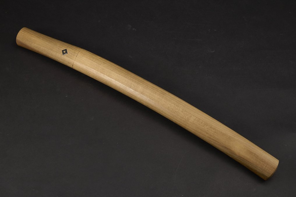 劍 - 脇差——素色木制存储鞘配葫芦图案丝袋 - Fujiwara Naonobu (藤原直信) - 日本 - 江戶時代晚期 #1.0