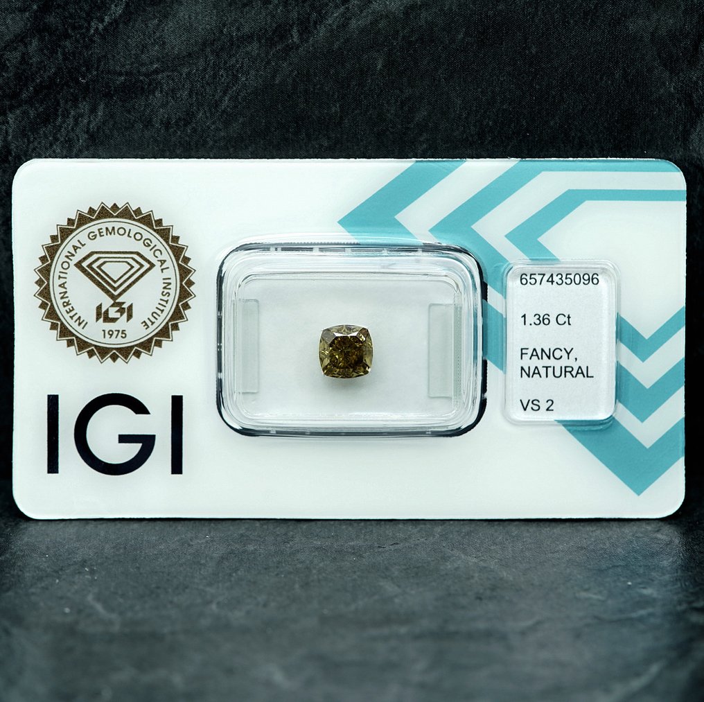 1 pcs 鑽石  (天然彩色)  - 1.36 ct - 方形 - Fancy 淡灰色 黃色 - VS2 - 國際寶石學院（International Gemological Institute (IGI)） #1.0