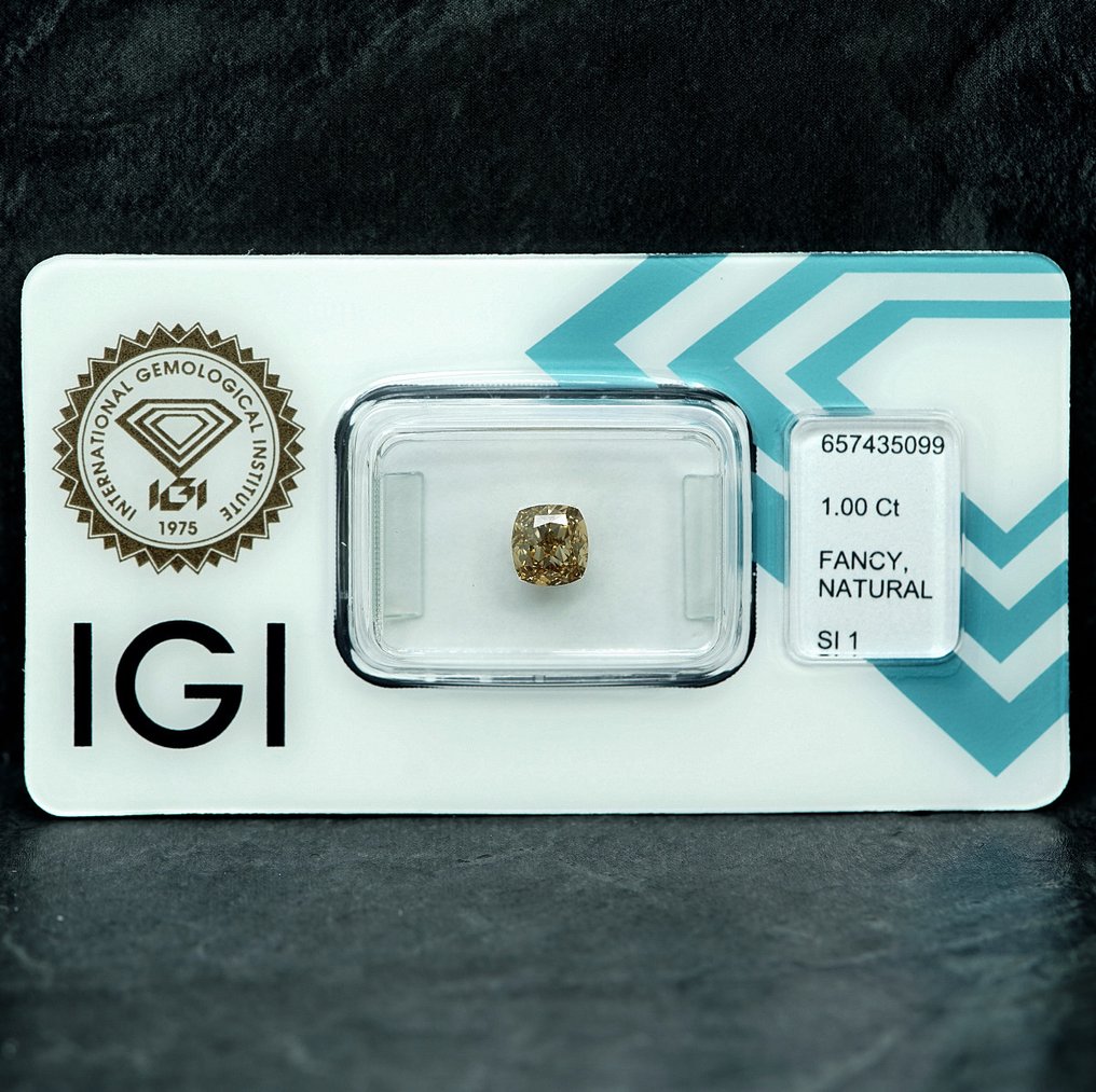 1 pcs Timantti  (Luonnonvärinen)  - 1.00 ct - Cushion (pyöristetty neliö) - Fancy light Rusehtava Keltainen - SI1 - Kansainvälinen gemologinen instituutti (IGI) #1.0