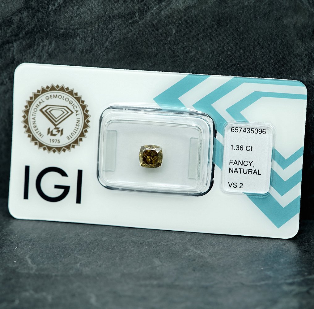 1 pcs 鑽石  (天然彩色)  - 1.36 ct - 方形 - Fancy 淡灰色 黃色 - VS2 - 國際寶石學院（International Gemological Institute (IGI)） #4.3